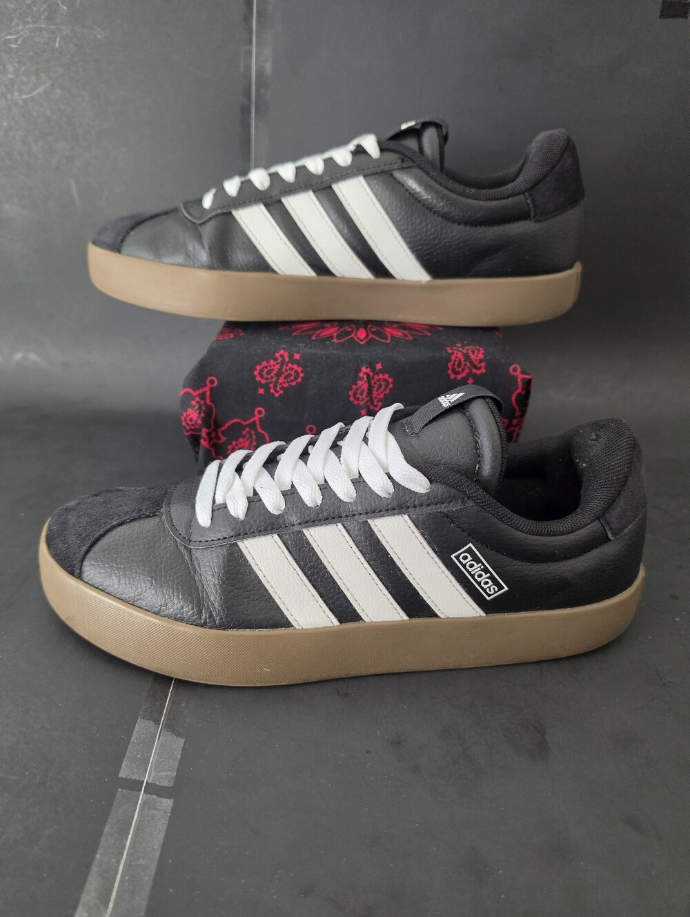 adidas Black & White Low-Profile Sneakers with Gum Sole